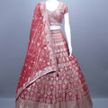 Rose Pink Embroidered Bridal Lehenga Choli Set.