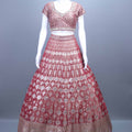 Rose Pink Embroidered Bridal Lehenga Choli Set.