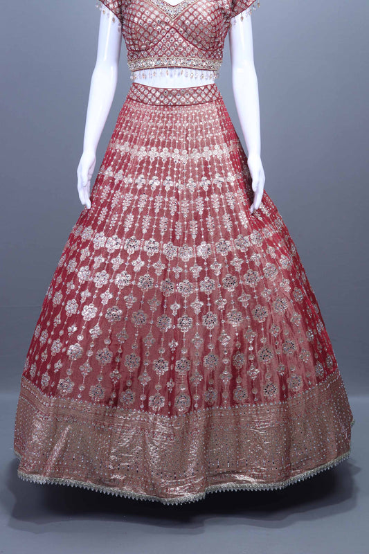 Rose Pink Embroidered Bridal Lehenga Choli Set.