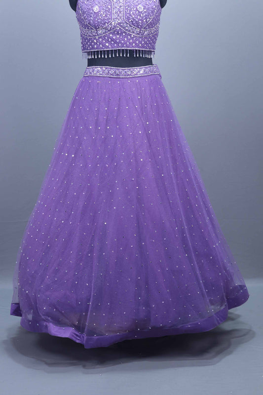 Purple Net Embellished Lehenga Choli Matching Dupatta