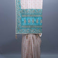 Designer Off-White Saree with Turquoise Blue Heavy Sequin Work 