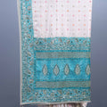 Designer Off-White Saree with Turquoise Blue Heavy Sequin Work