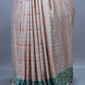 Designer Off-White Saree with Turquoise Blue Heavy Sequin Work