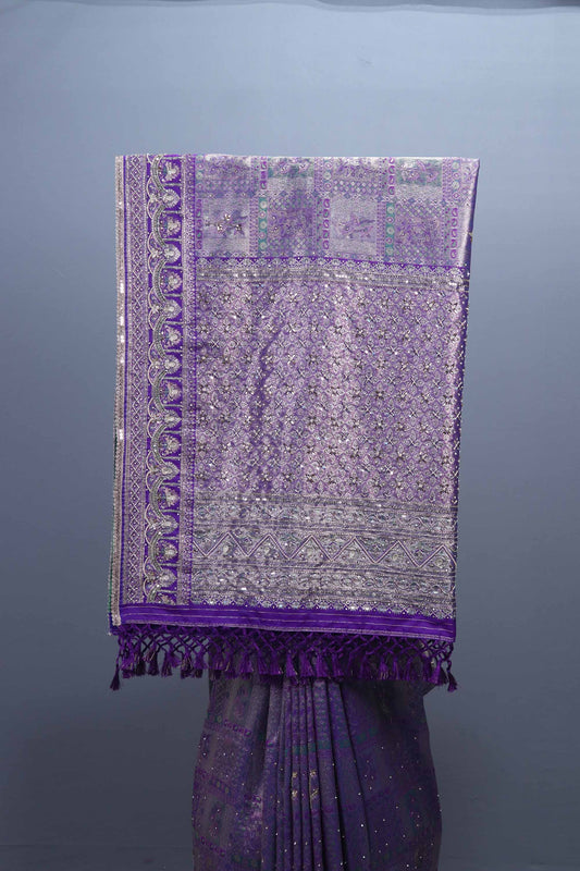 Purple Designer Silk Saree with Heavy Silver Zari Tassel Pallu