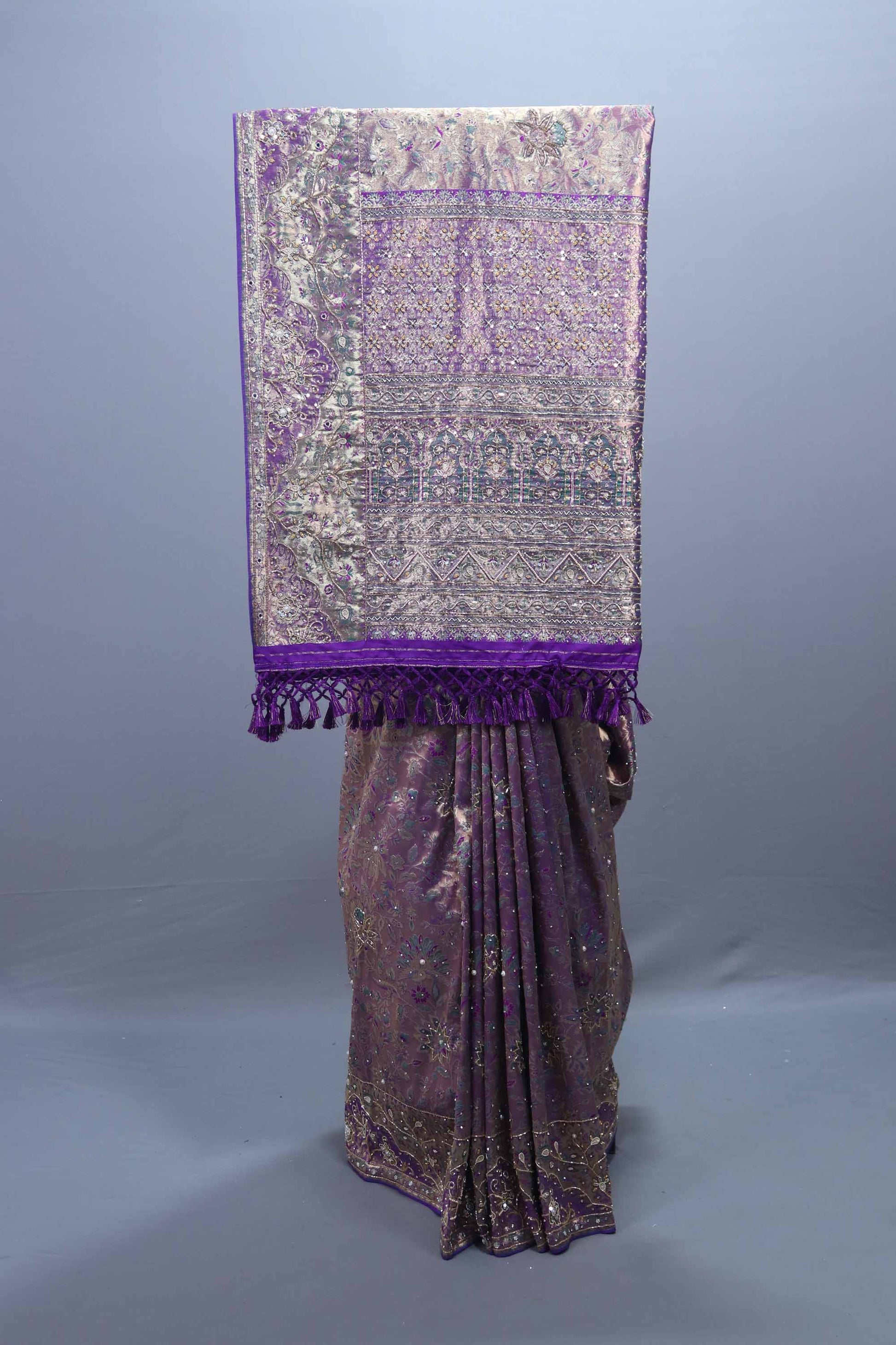 Purple Designer Silk Saree with Heavy Pallu, Zari Sequin Work Festive Wear