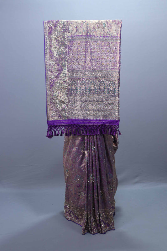 Purple Designer Silk Saree with Heavy Pallu, Zari Sequin Work Festive Wear