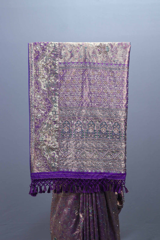 Purple Designer Silk Saree with Heavy Pallu, Zari Sequin Work Festive Wear