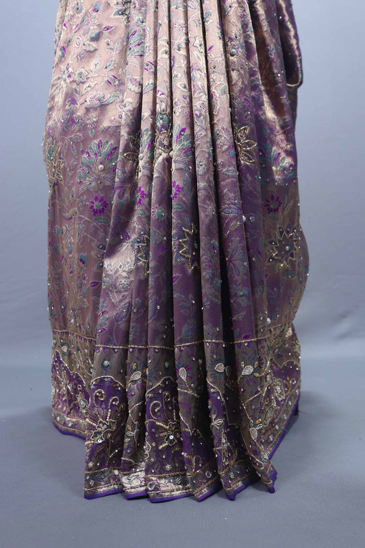 Purple Designer Silk Saree with Heavy Pallu, Zari Sequin Work Festive Wear