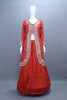 Elegant Rust Red Embroidered Silk Lehenga Choli with Long Jacket Dupatta