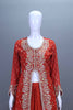 Elegant Rust Red Embroidered Silk Lehenga Choli with Long Jacket Dupatta