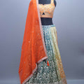 Multicolor Printed Silk Lehenga Choli with Orange Embroidered Blouse Dupatta 