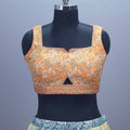 Multicolor Printed Silk Lehenga Choli with Orange Embroidered Blouse Dupatta