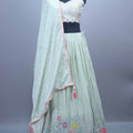 Mint Green Embroidered Georgette Lehenga Choli with Dupatta 