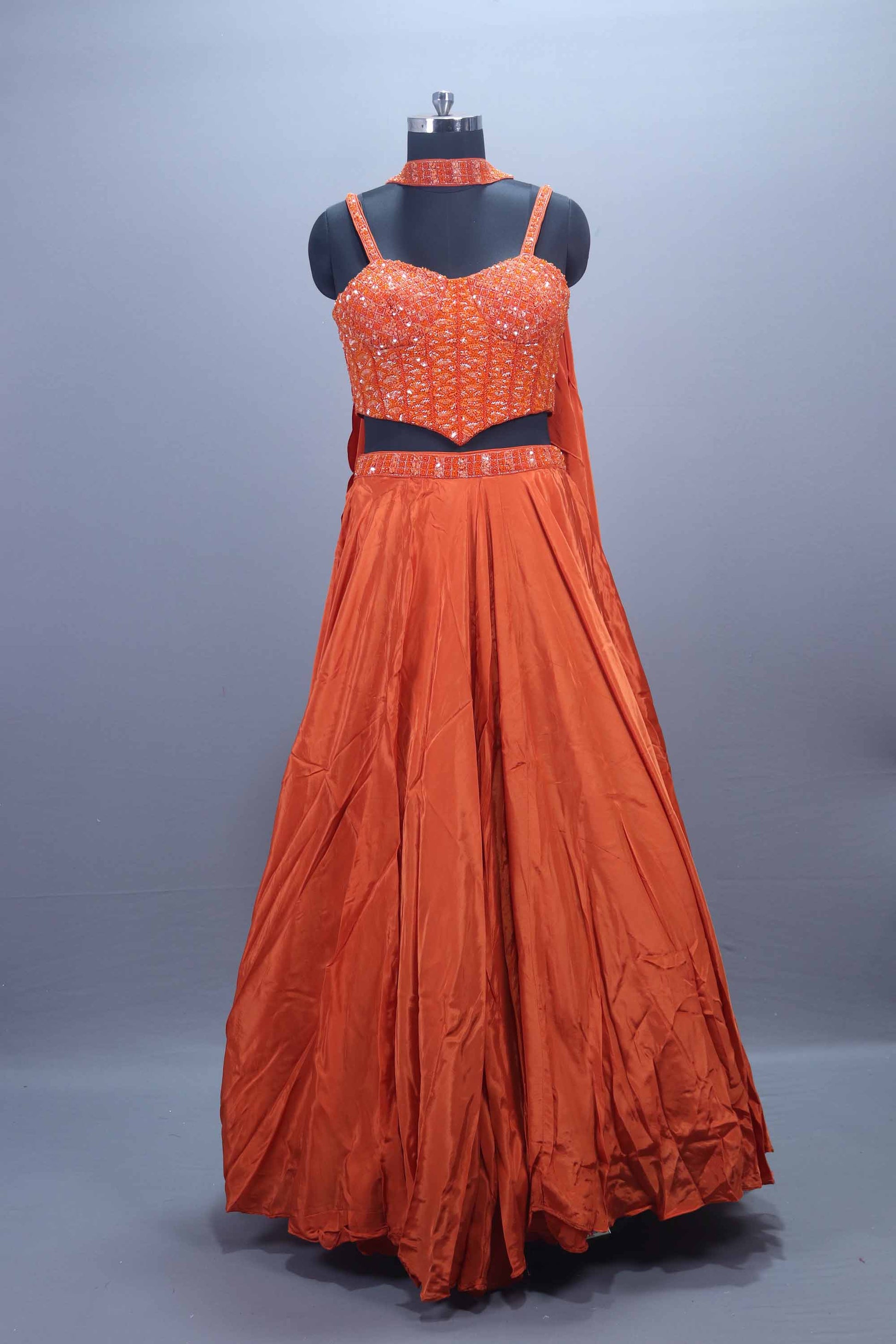Rust Orange Heavy Embroidered Designer Lehenga Choli Party Wear