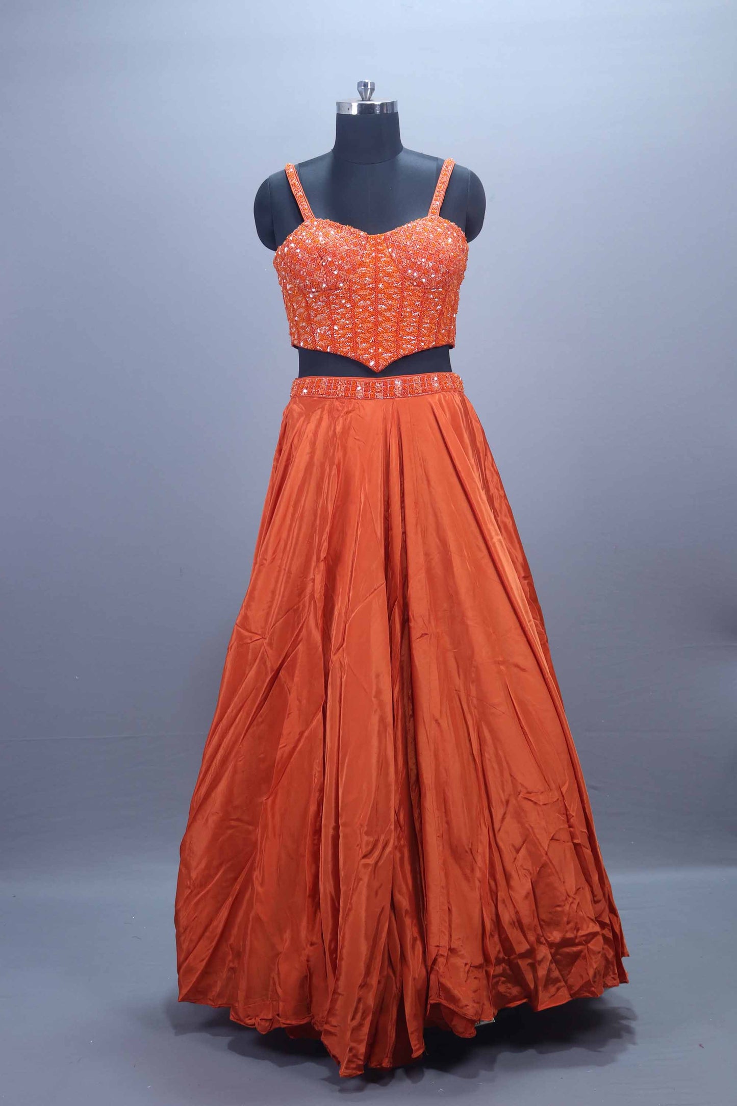 Rust Orange Heavy Embroidered Designer Lehenga Choli Party Wear