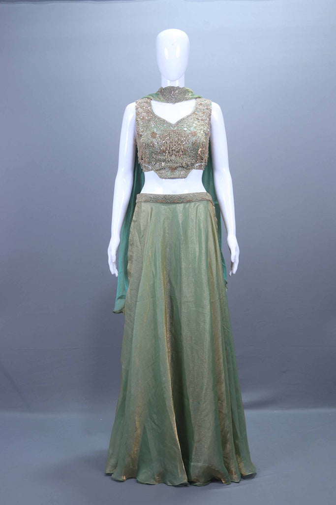 Mint Green Embroidered Silk Lehenga Choli with Net Dupatta 