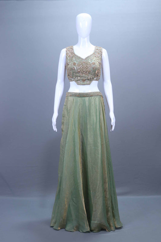 Mint Green Embroidered Silk Lehenga Choli with Net Dupatta