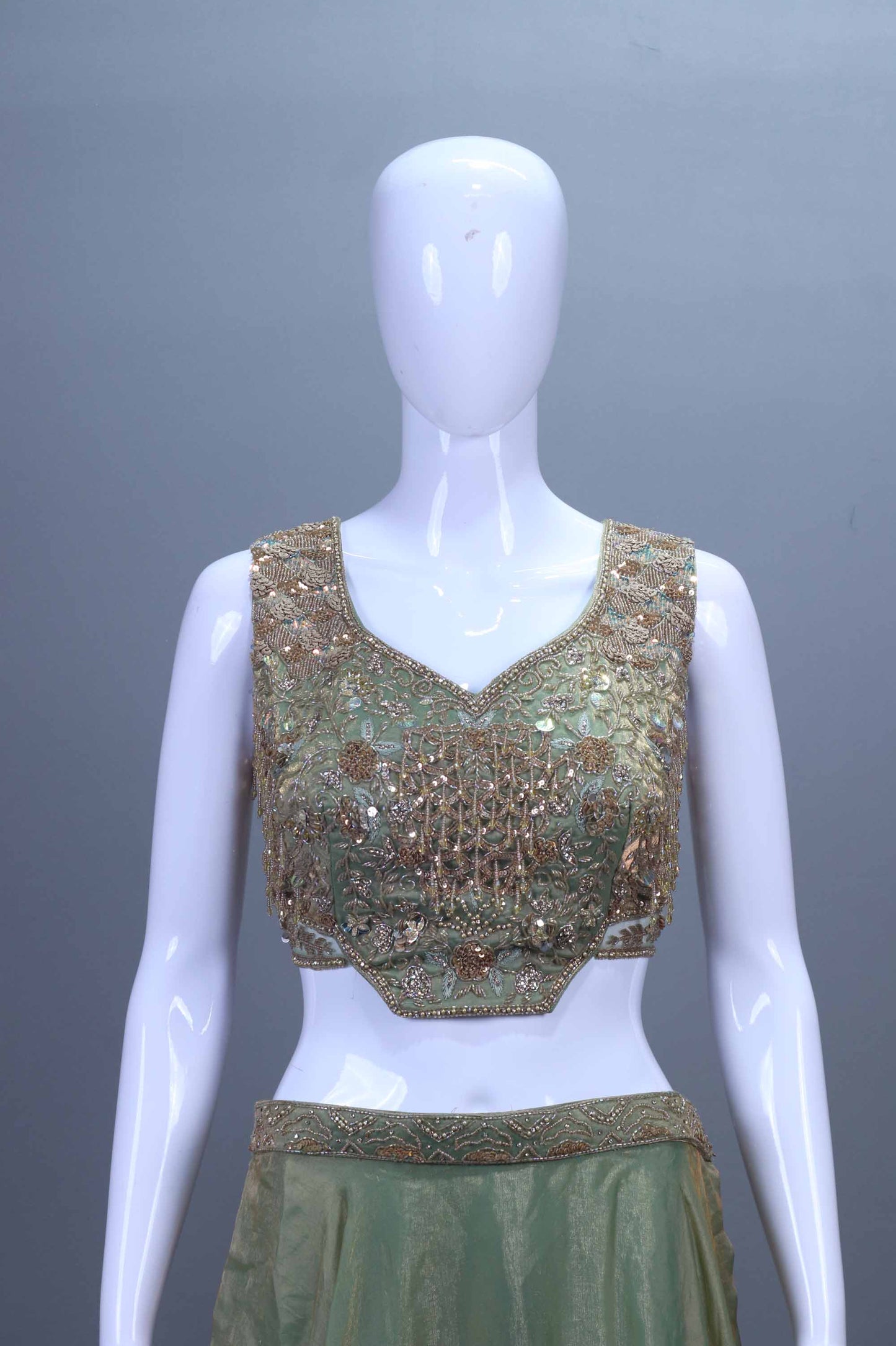 Mint Green Embroidered Silk Lehenga Choli with Net Dupatta