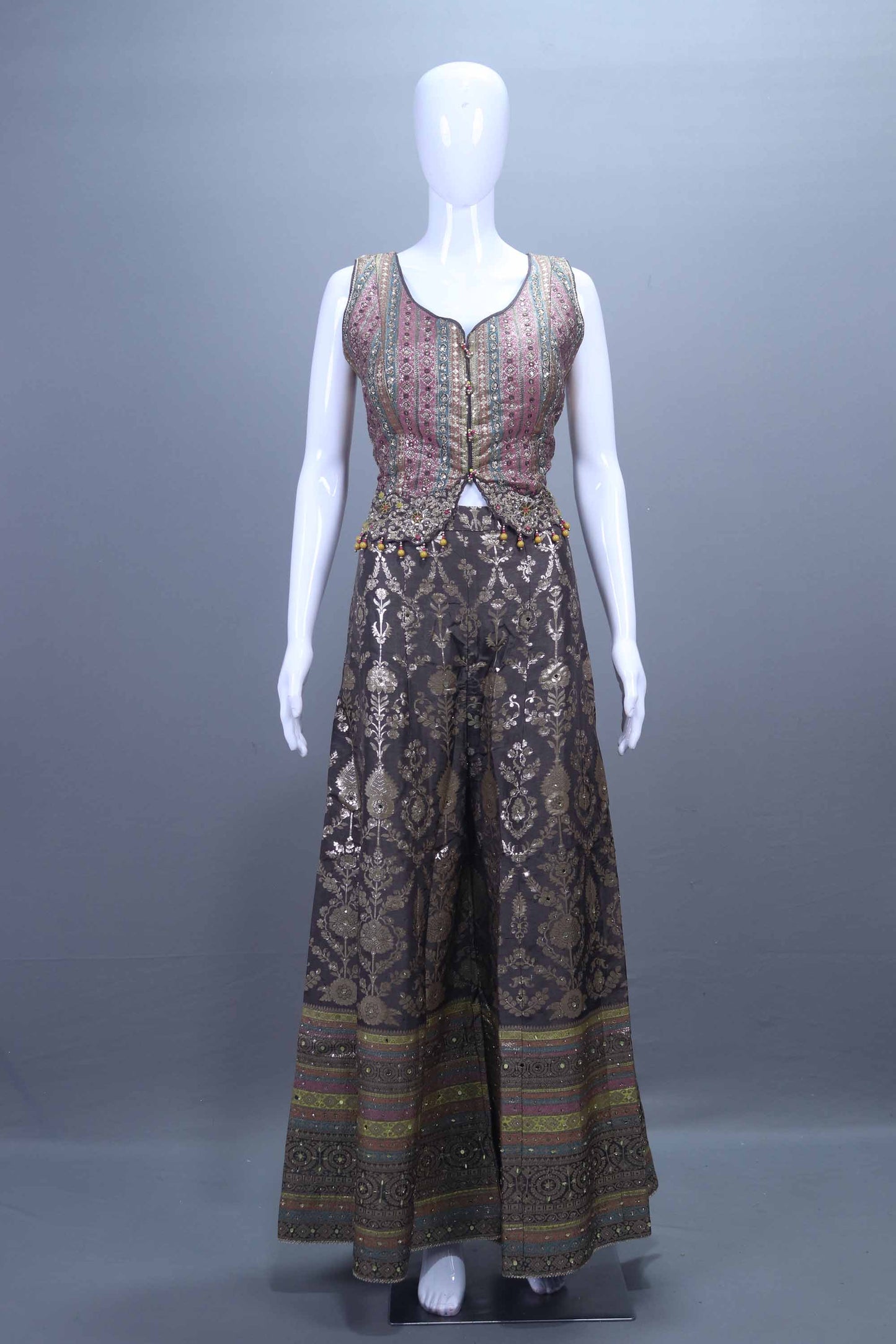 Grey Silk Lehenga Choli with Sleeveless Jacket Net Dupatta