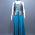 Teal Blue Embroidered Silk Palazzo Set with Sleeveless Jacket Party Wear