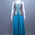 Teal Blue Embroidered Silk Palazzo Set with Sleeveless Jacket Party Wear