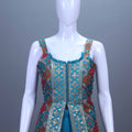 Teal Blue Embroidered Silk Palazzo Set with Sleeveless Jacket Party Wear
