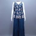 Navy Blue Silk Palazzo Set with Sleeveless Kurti Dupatta 