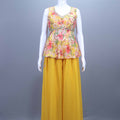 Yellow Floral Printed Georgette Palazzo Set with Sleeveless Kurti Dupatta