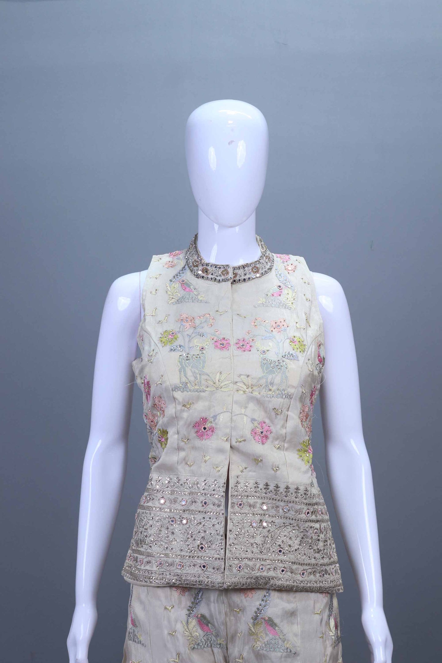 Off-White Floral Embroidered Sharara Set with Dupatta