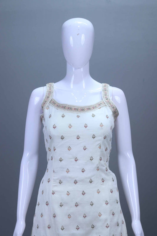 Off-White Embroidered Kurti with Palazzo Set Designer Party Wear