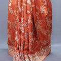 Designer Rust Orange Saree with Heavy Embroidery and Decorative Pallu