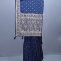 Navy Blue Embroidered Saree with Heavy Silver Border Tassel Pallu 
