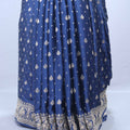 Navy Blue Embroidered Saree with Heavy Silver Border Tassel Pallu