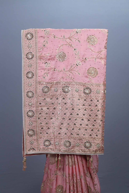 Designer Pink Saree with Intricate Embroidery and Rich Pallu