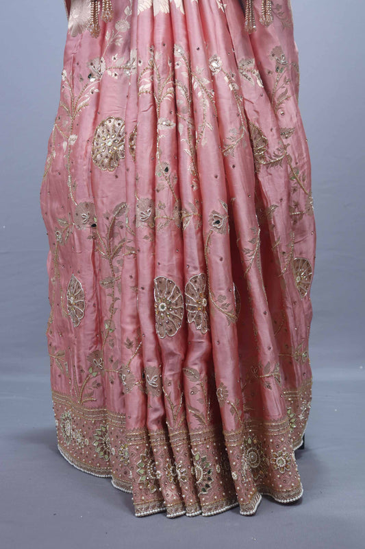 Designer Pink Saree with Intricate Embroidery and Rich Pallu