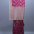 Wine Purple Embroidered Saree with Heavy Border Tassel Pallu