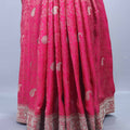Rani Pink Embroidered Saree with Heavy Silver Border Tassel Pallu