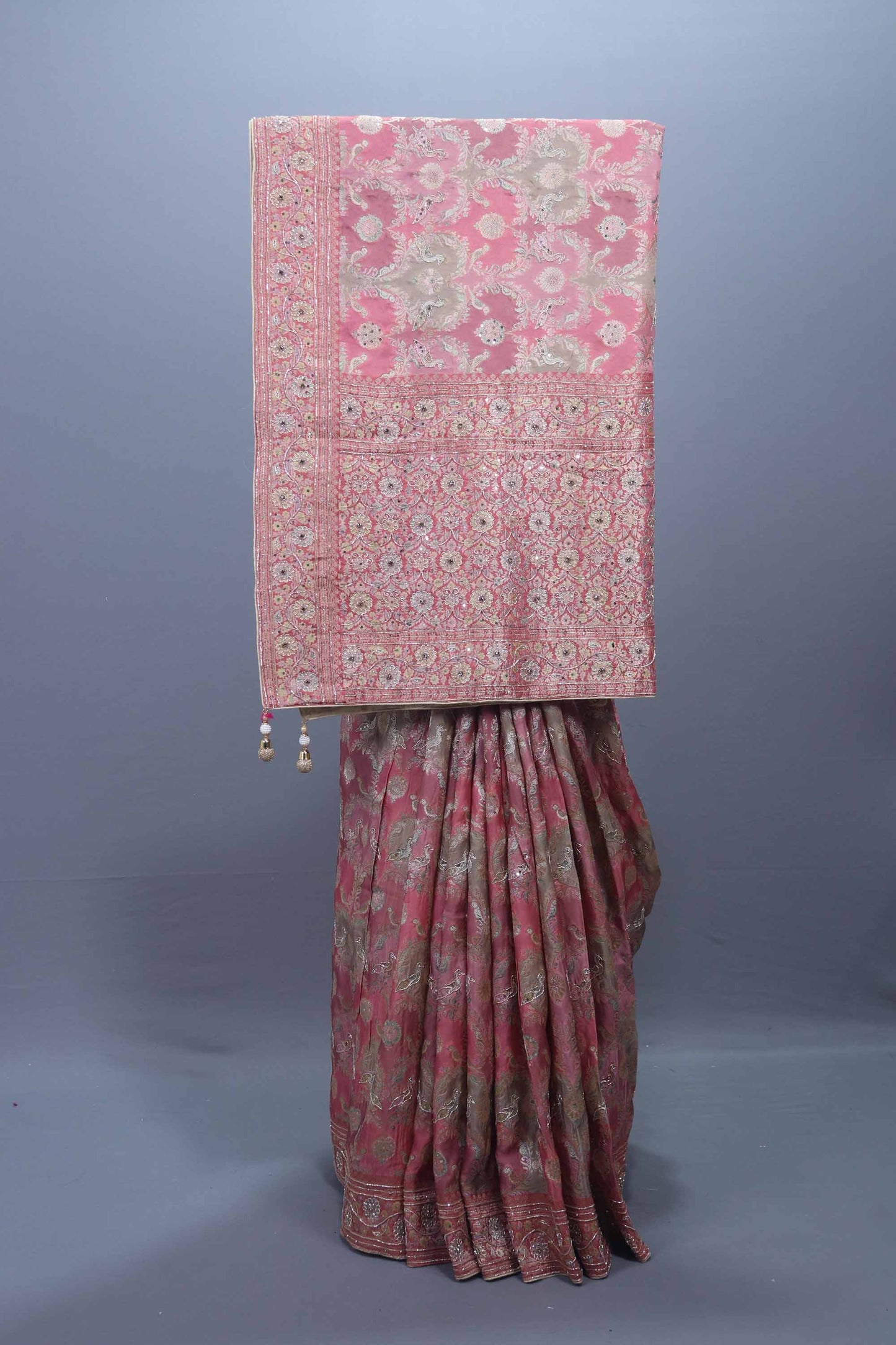 Pink Banarasi Silk Saree Rich Traditional Border Festive Wear