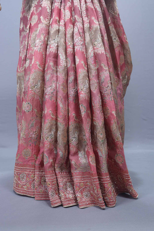 Pink Banarasi Silk Saree Rich Traditional Border Festive Wear