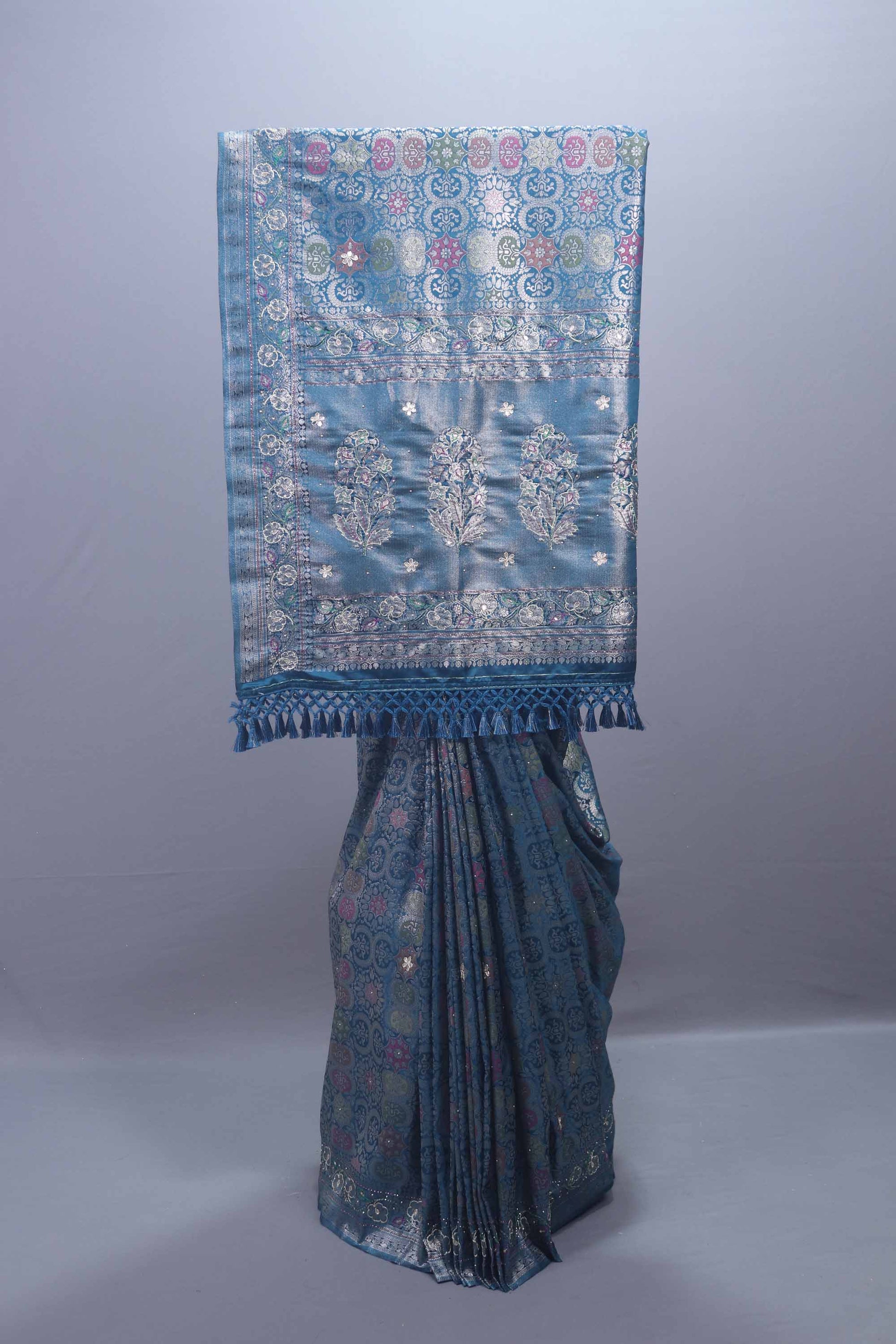  Blue Banarasi Brocade Silk Saree with Zari Weaving Rich Pallu Design