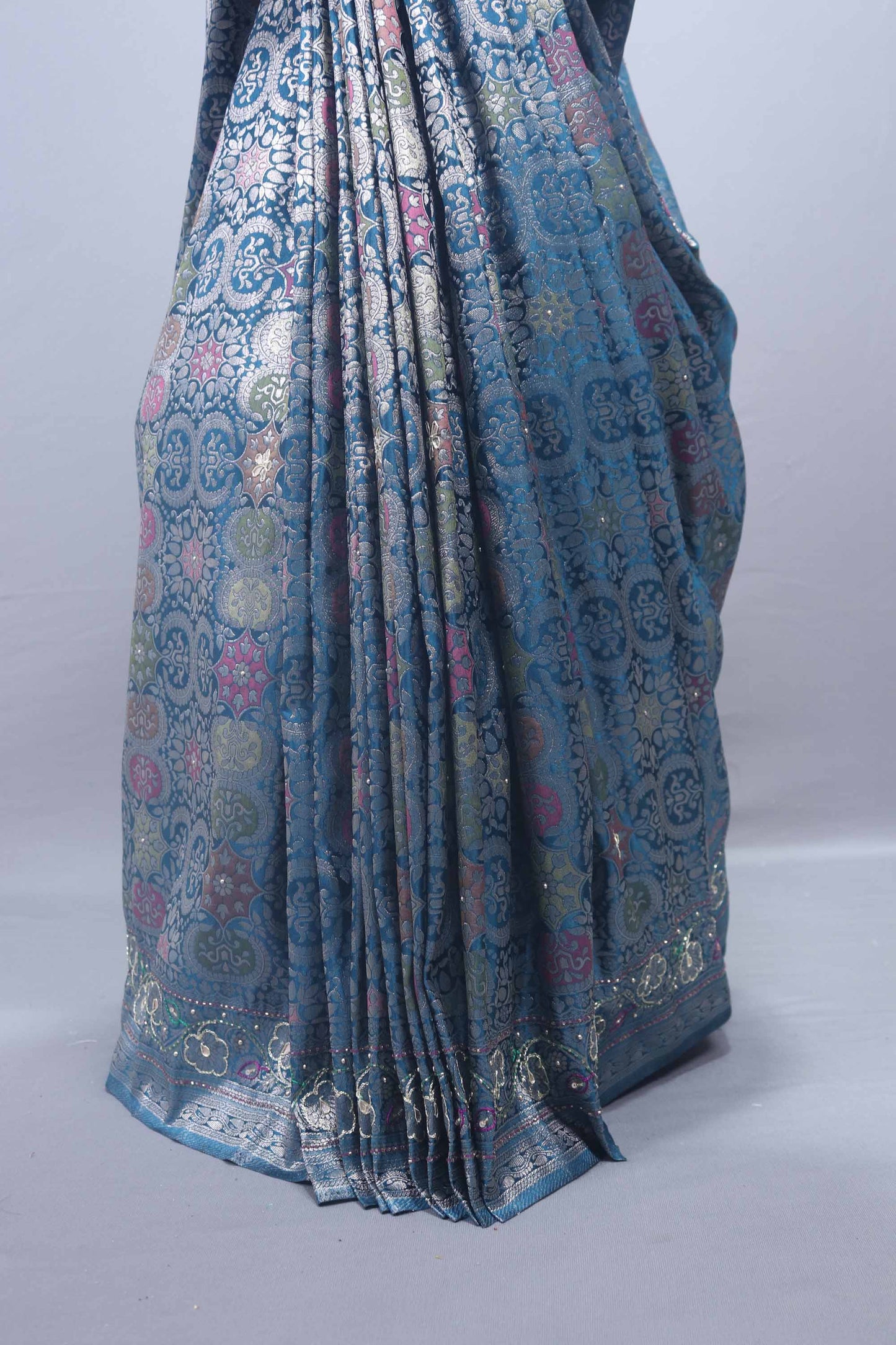 Blue Banarasi Brocade Silk Saree with Zari Weaving Rich Pallu Design