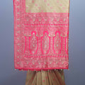 Olive Green Rani Pink Banarasi Silk Saree with Heavy Zari Border