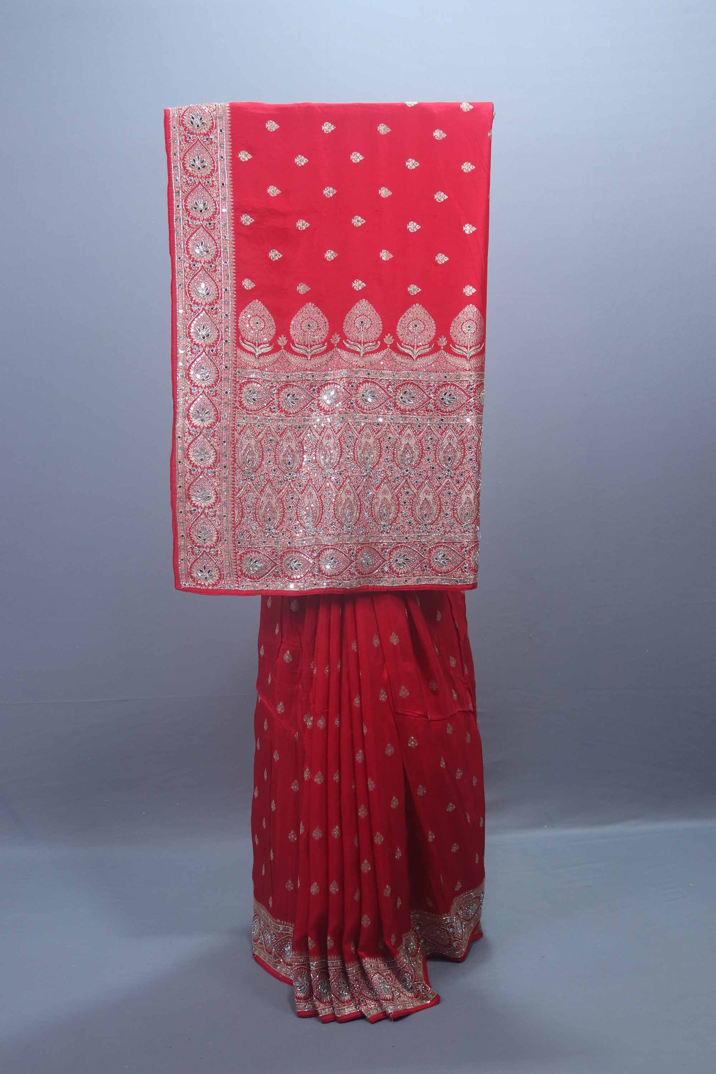 Red Georgette Saree with Heavy Zari Embroidered Border Designer Saree  