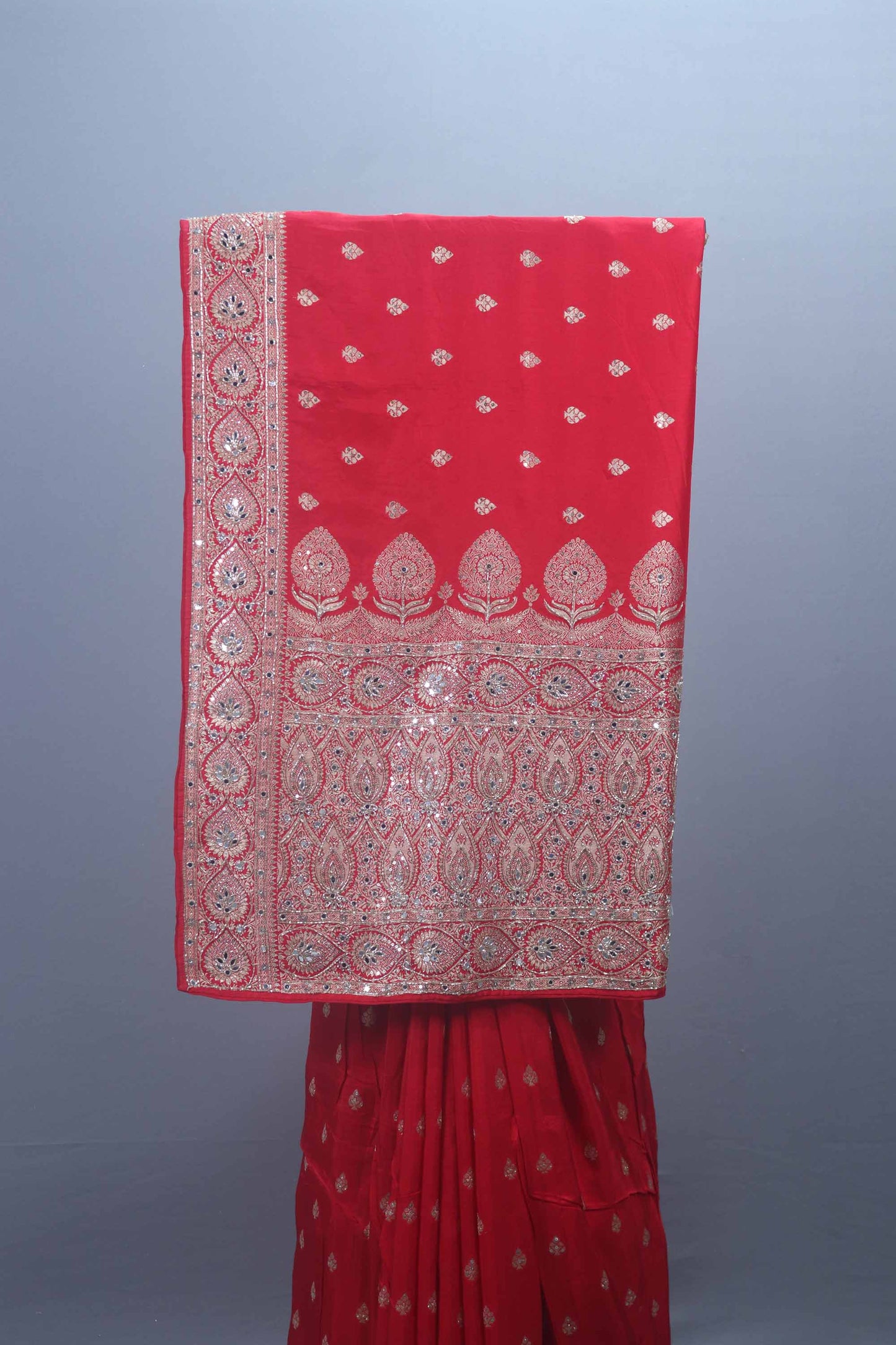 Red Georgette Saree with Heavy Zari Embroidered Border Designer Saree