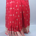 Red Georgette Saree with Heavy Zari Embroidered Border Designer Saree