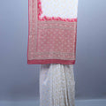 White Red Banarasi Silk Saree with Rich Zari Heavy Traditional Border