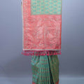 Sea Green and Coral Silk Saree with Mirror Heavy Border 
