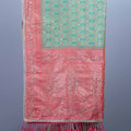Sea Green and Coral Silk Saree with Mirror Heavy Border