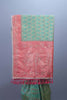 Sea Green and Coral Silk Saree with Mirror Heavy Border