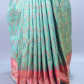 Sea Green and Coral Silk Saree with Mirror Heavy Border